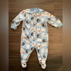 Carter's Blue Polar Bear with penguins Footie Fleece Pajamas size 6M